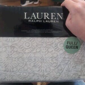 Ralph Lauren Emilia Grey Tonal Medallion Cotton/Linen Duvet Cover Set FULL/QUEEN